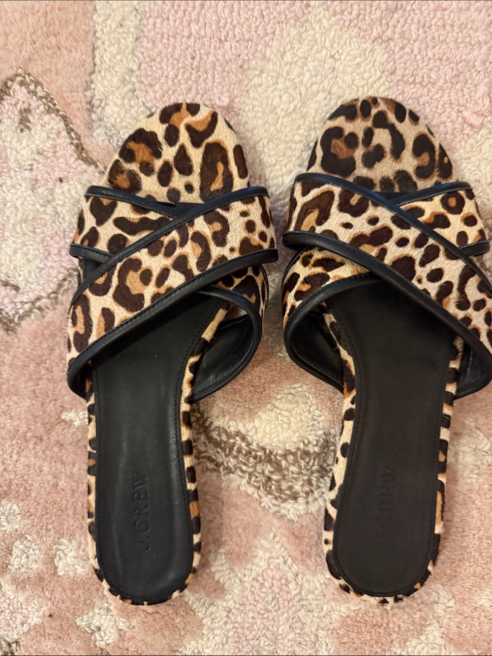 J. Crew Leopard-Print Crossband Slide Mules in Brown and Cream